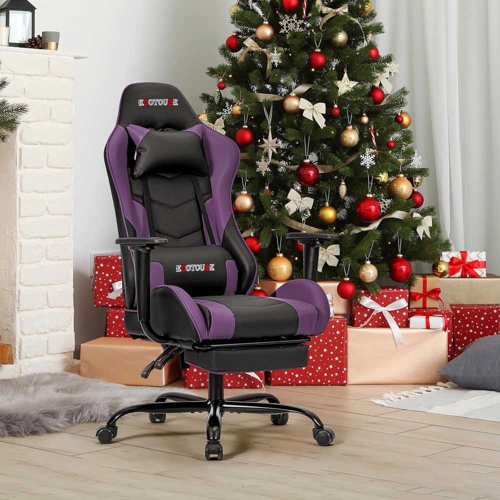 Gaming Chair - Racing-Style Gaming Chair with Footrest, High-Back
