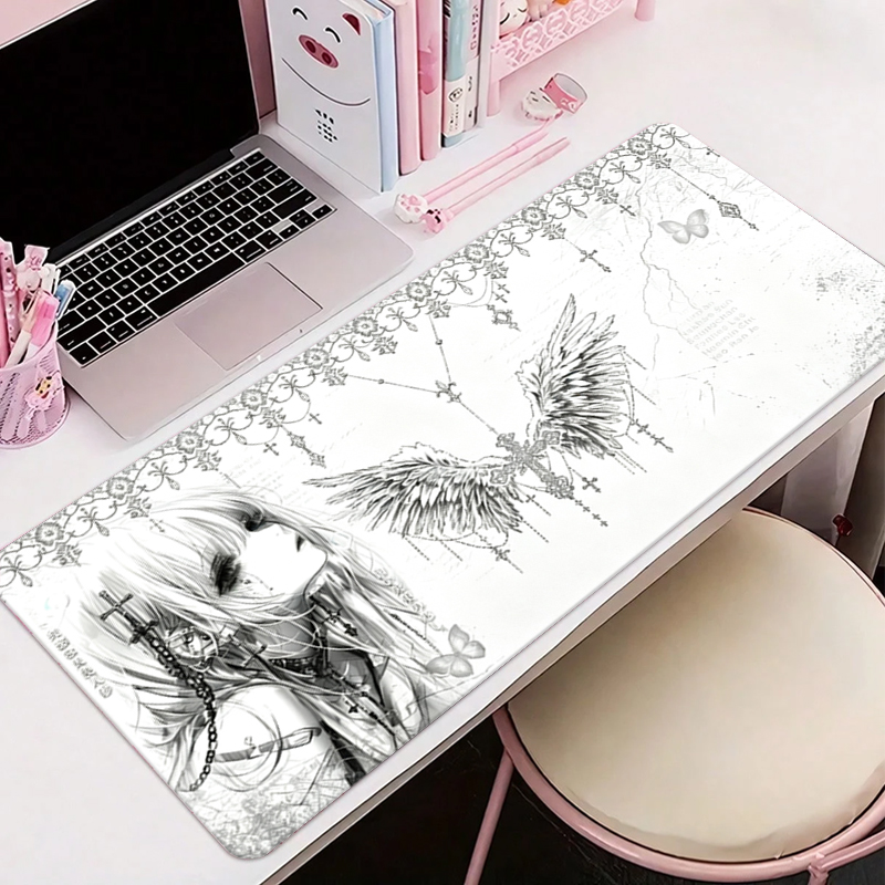 Pc Gaming White - Leather Mousepad Black White Anime Aesthetics