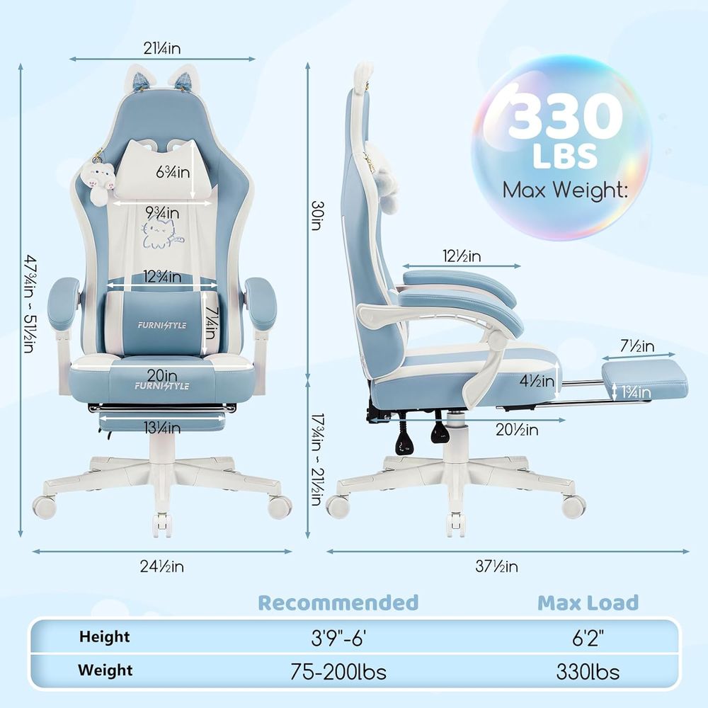 Ergonomic Blue/White Gaming Ch - đánh giá và giá Gaming Chair
