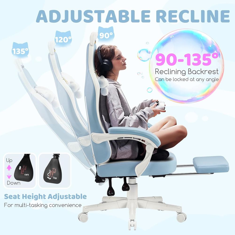Ergonomic Blue/White Gaming Ch - đánh giá và giá Gaming Chair